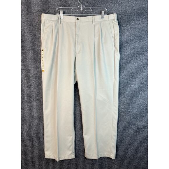 Vintage Haggar Mens Pleated Chino Dress Pants Size 42 Tan Preppy Business Office - Picture 1 of 10
